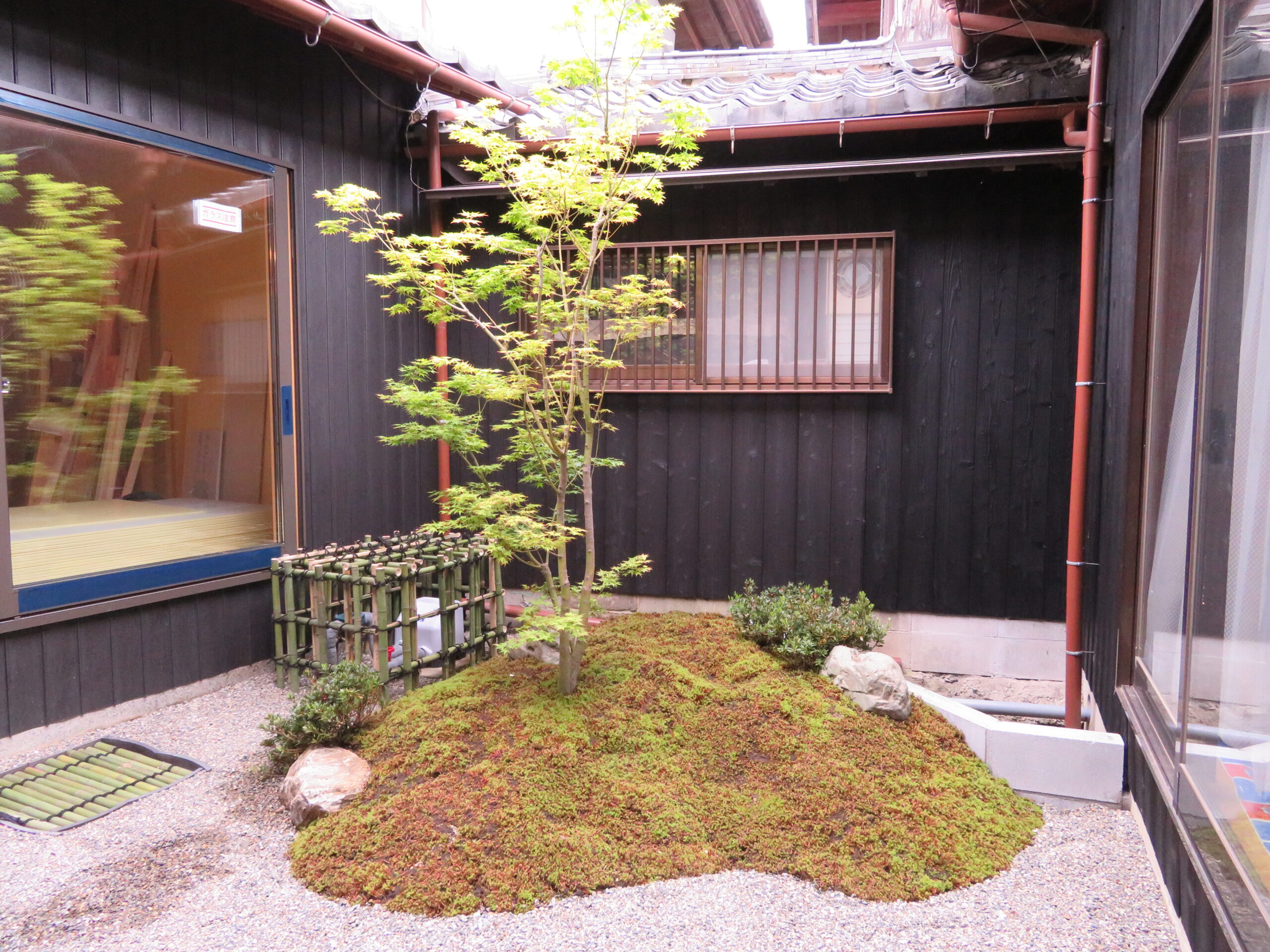 小さな丘とシンボルとなる樹木で構成された中庭